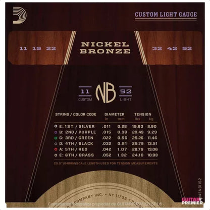 Set de Cuerdas Guitarra Acústica D"Addario NB-1152