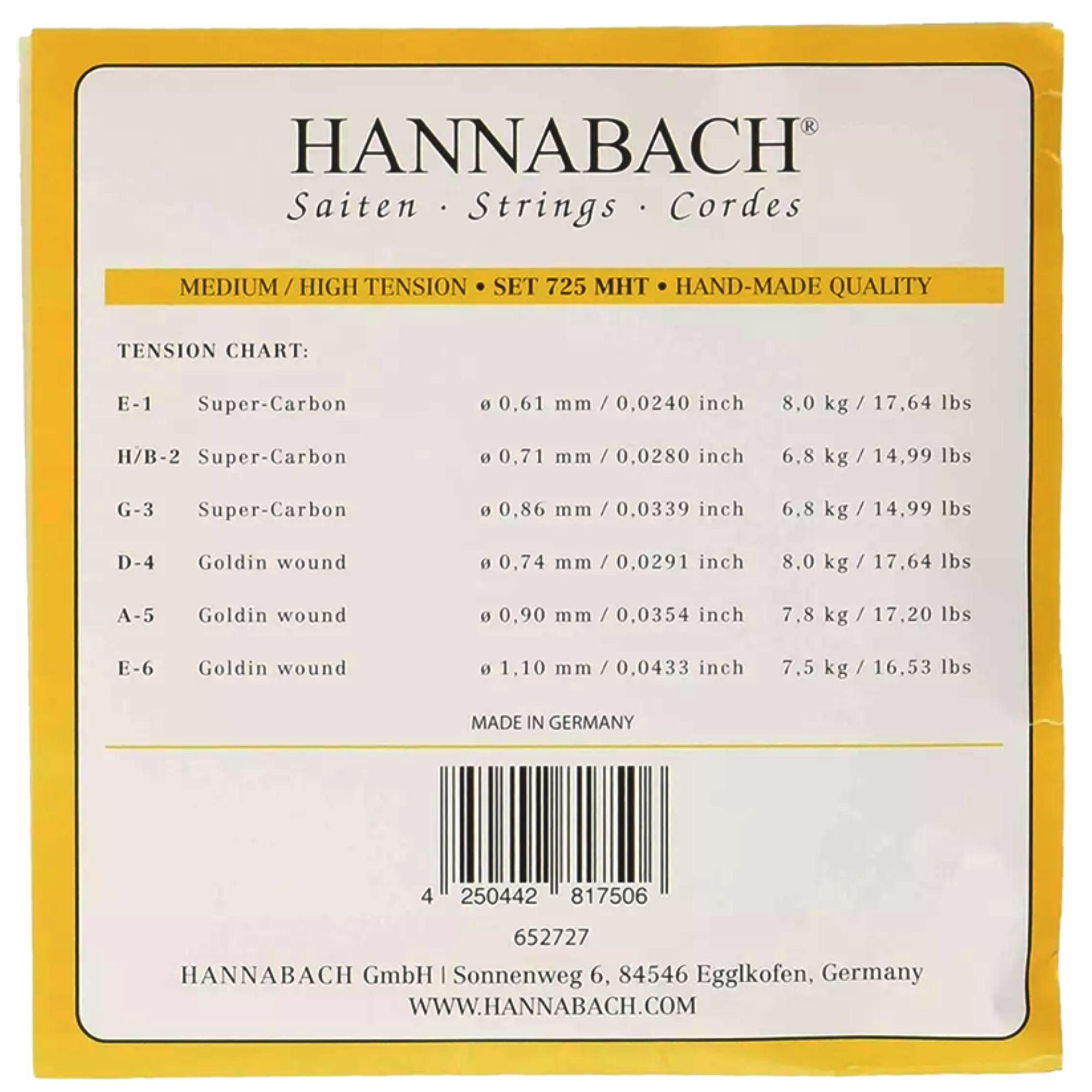 Set de Cuerdas Guitarra Clásica Hannabach Goldin 725 MHT
